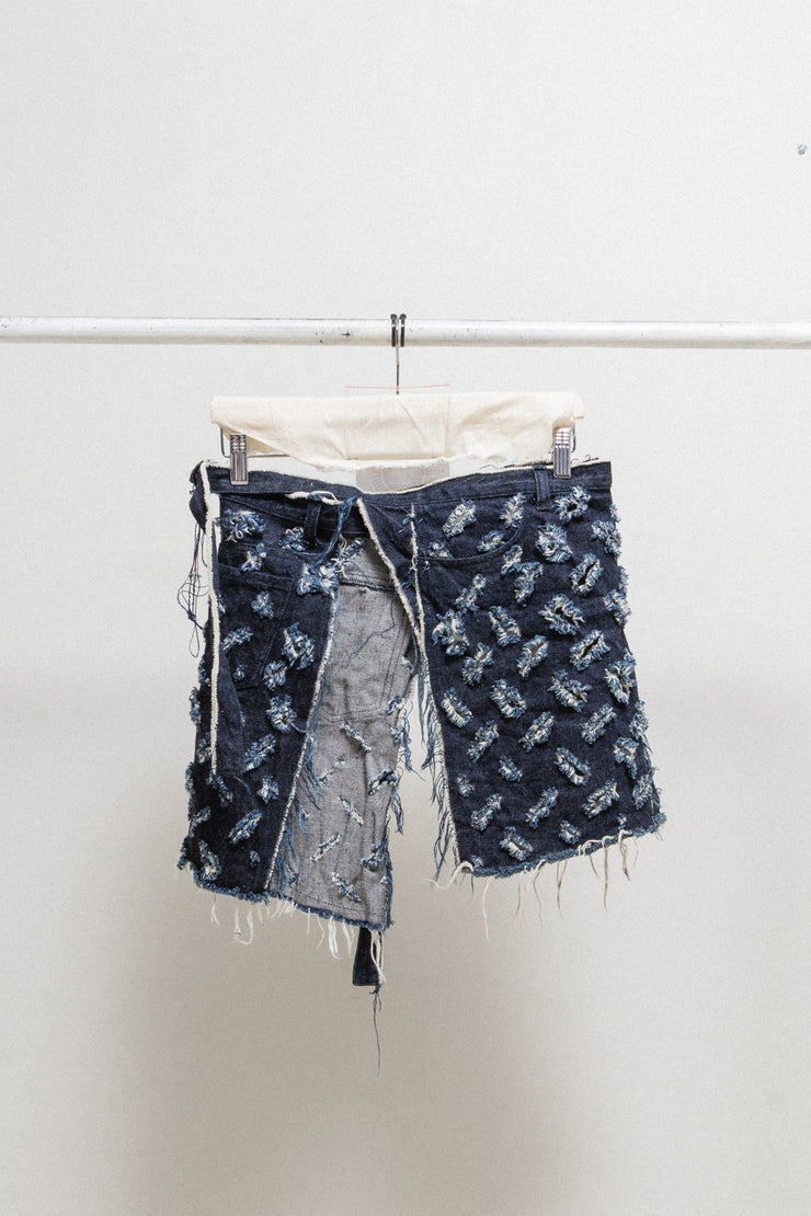 UNDERCOVER - FW00 "Melting Pot" Perforated and ripped adjustable denim apron
