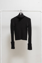 ANN DEMEULEMEESTER - FW00 Wool blend ribbed turtleneck with rolled up cuffs