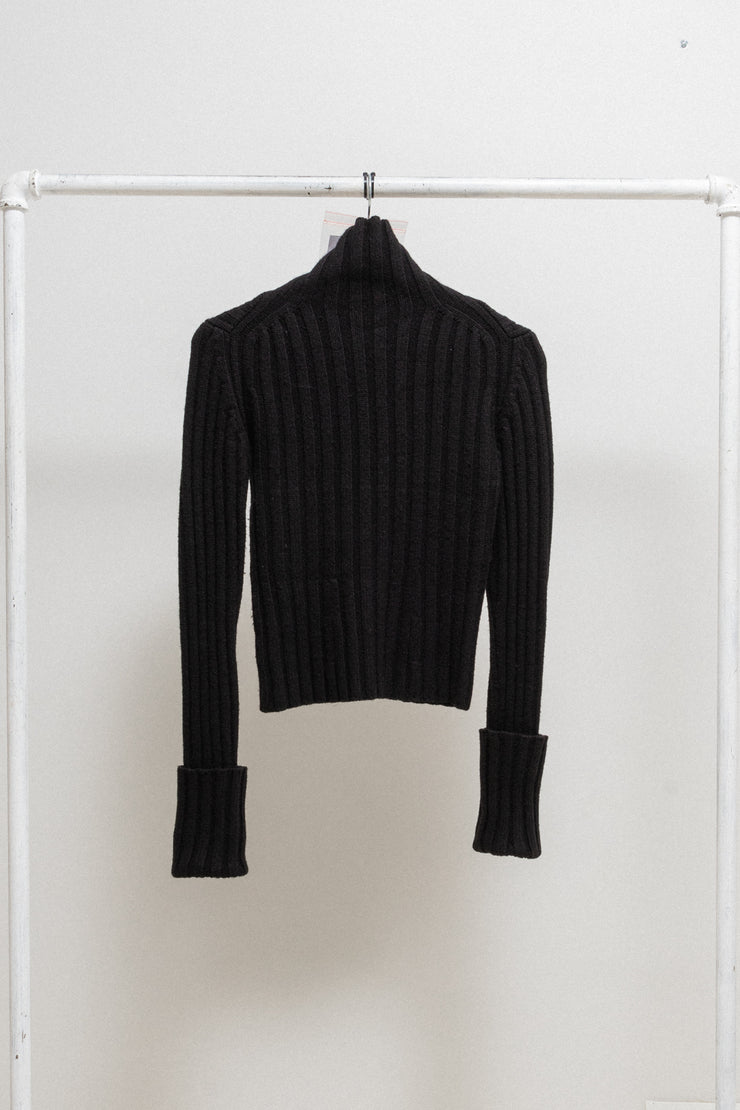 ANN DEMEULEMEESTER - FW00 Wool blend ribbed turtleneck with rolled up cuffs