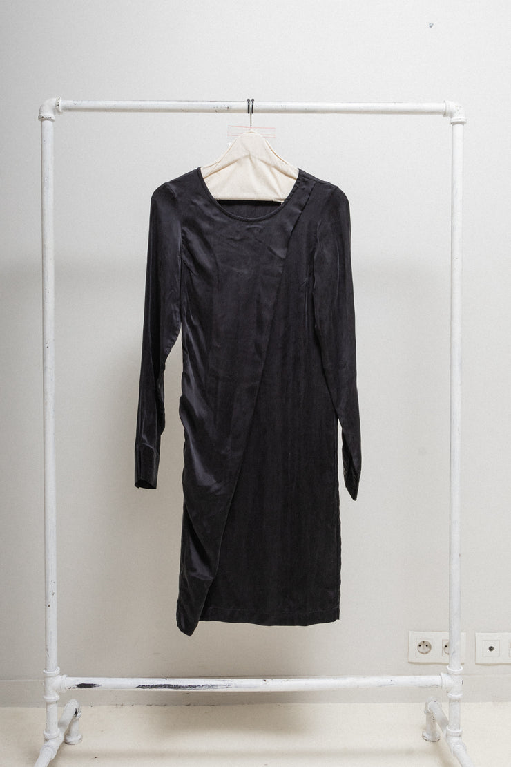 ANN DEMEULEMEESTER BLANCHE - SS14 Long cupra dress with flap detail