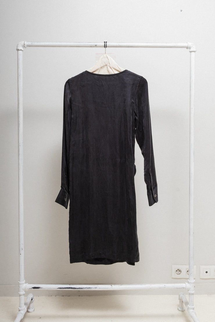 ANN DEMEULEMEESTER BLANCHE - SS14 Long cupra dress with flap detail