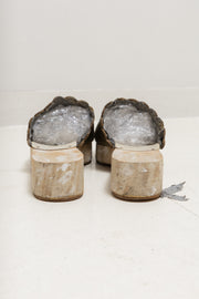 UNDERCOVER - SS05 "But Beautiful II" Crackled leather sandals with painted wooden sole (runway)