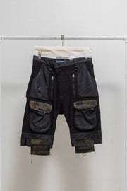 BLACKMEANS - Boro wide short pants with wool details and hand-sewn patches