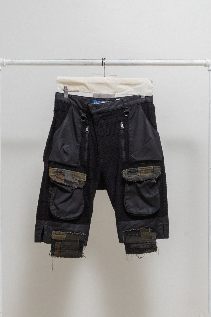 BLACKMEANS - Boro wide short pants with wool details and hand-sewn patches