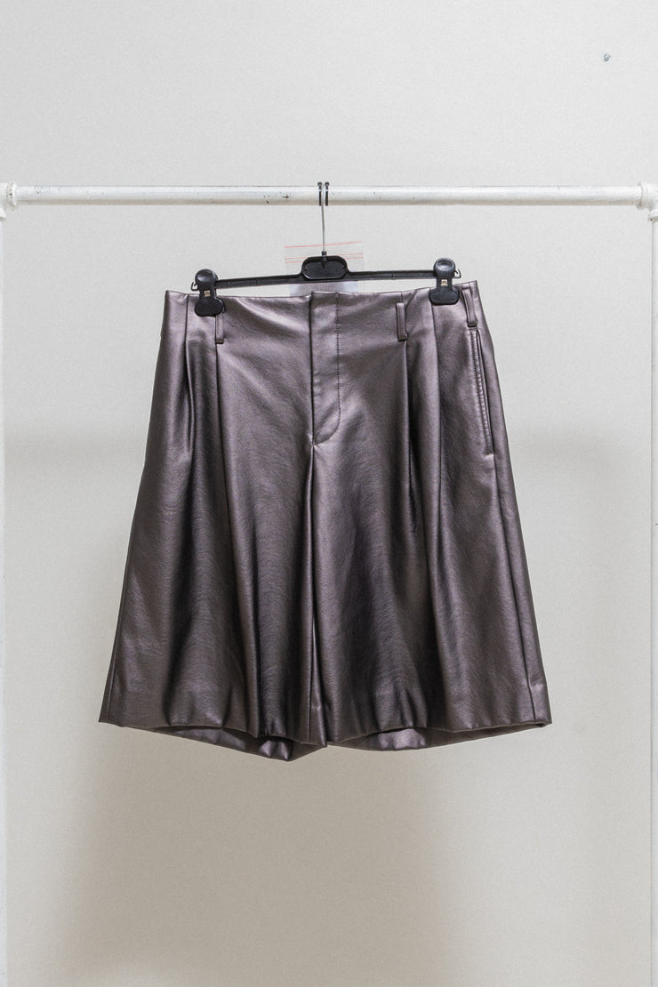 COMME DES GARCONS HOMME PLUS - SS21 Metallic faux leather wide pleated shorts