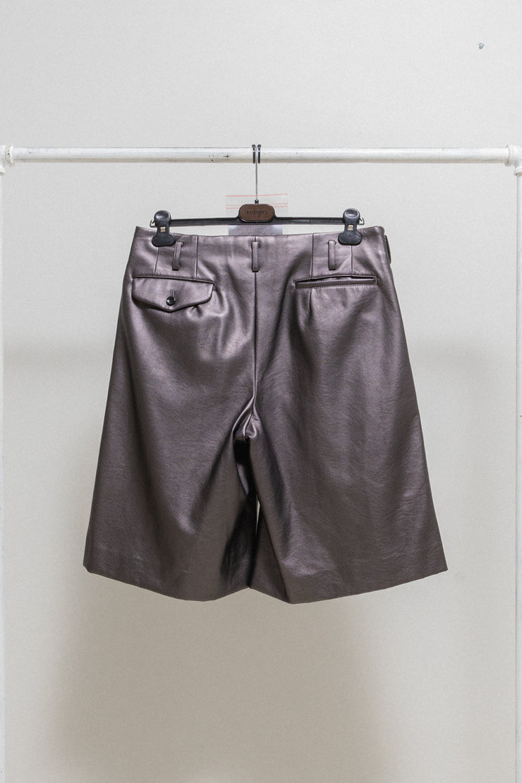COMME DES GARCONS HOMME PLUS - SS21 Metallic faux leather wide pleated shorts