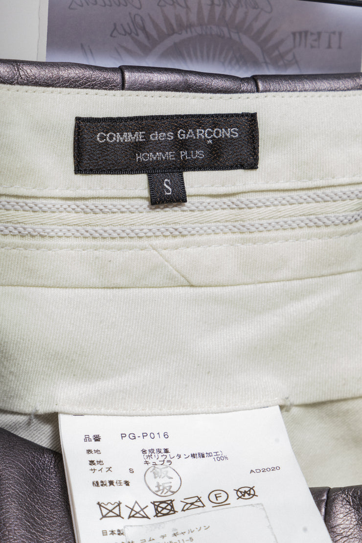 COMME DES GARCONS HOMME PLUS - SS21 Metallic faux leather wide pleated shorts