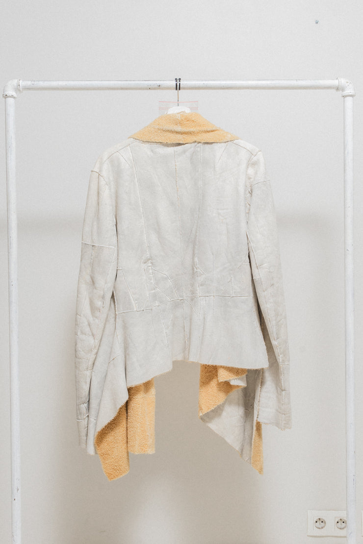 RICK OWENS - FW03 "TRUCKER" Shearling leather jacket with long sides (runway)