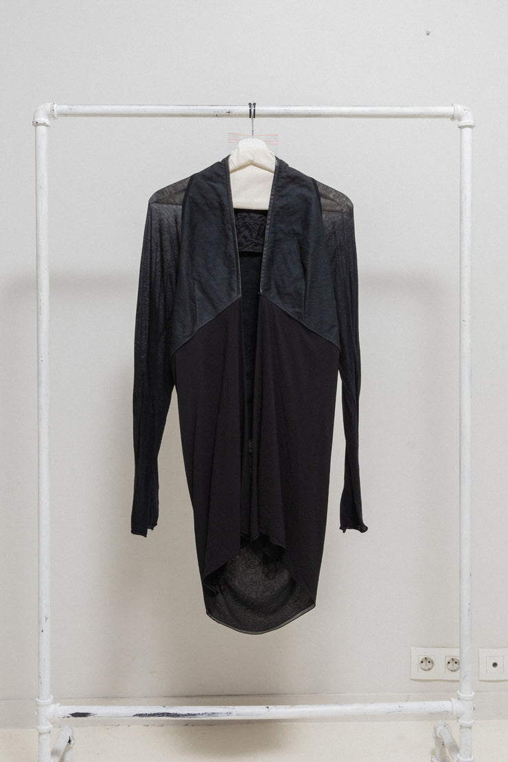 RICK OWENS - SS12 "NASKA" Silk and cotton draped vest with calf leather details