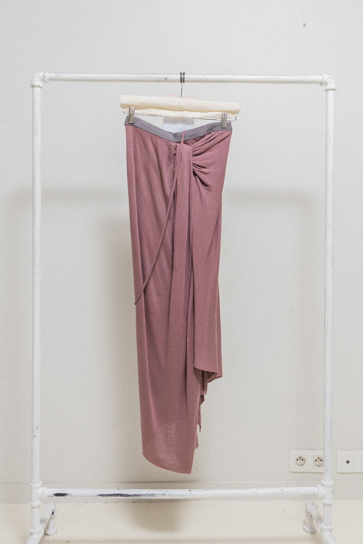RICK OWENS - FW03 "TRUCKER" Angora wool blend dust rose draped skirt