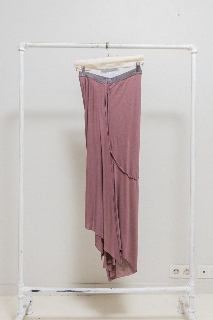 RICK OWENS - FW03 "TRUCKER" Angora wool blend dust rose draped skirt