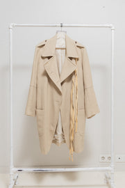 ANN DEMEULEMEESTER - FW02 Fleece wool coat with leather straps closure