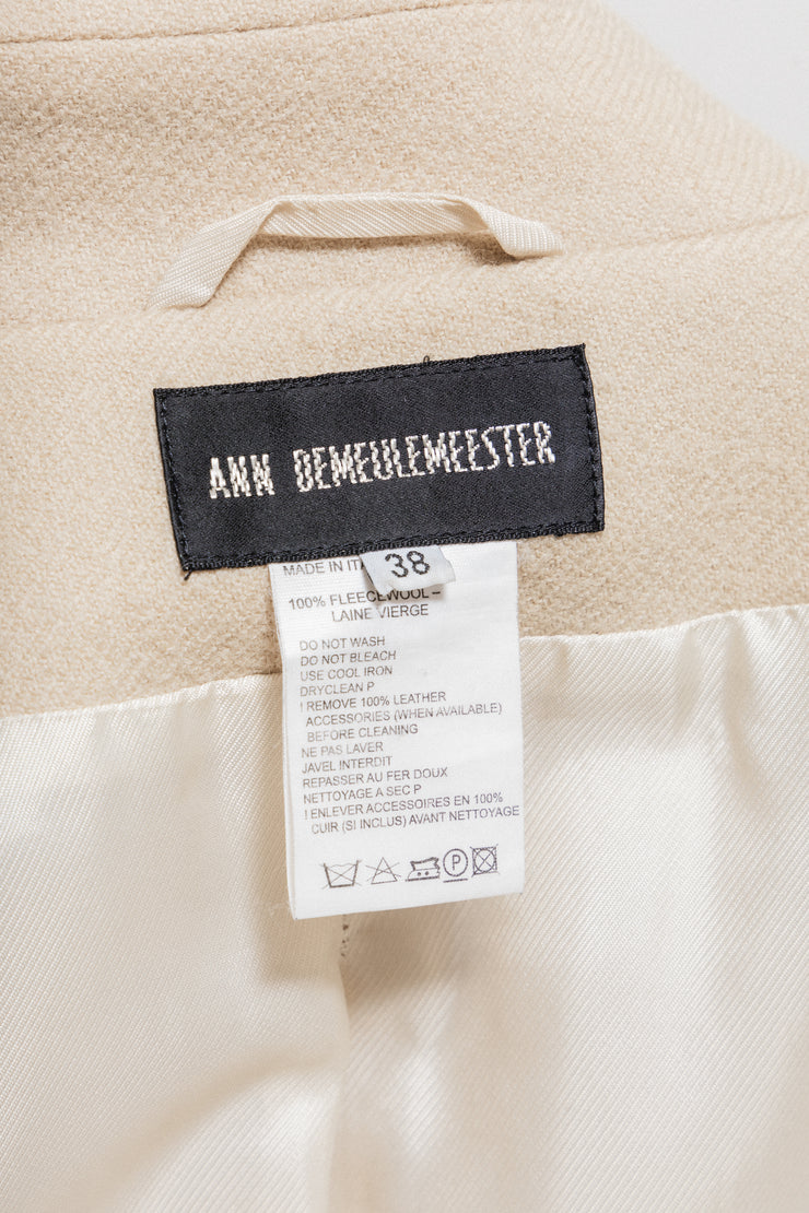 ANN DEMEULEMEESTER - FW02 Fleece wool coat with leather straps closure