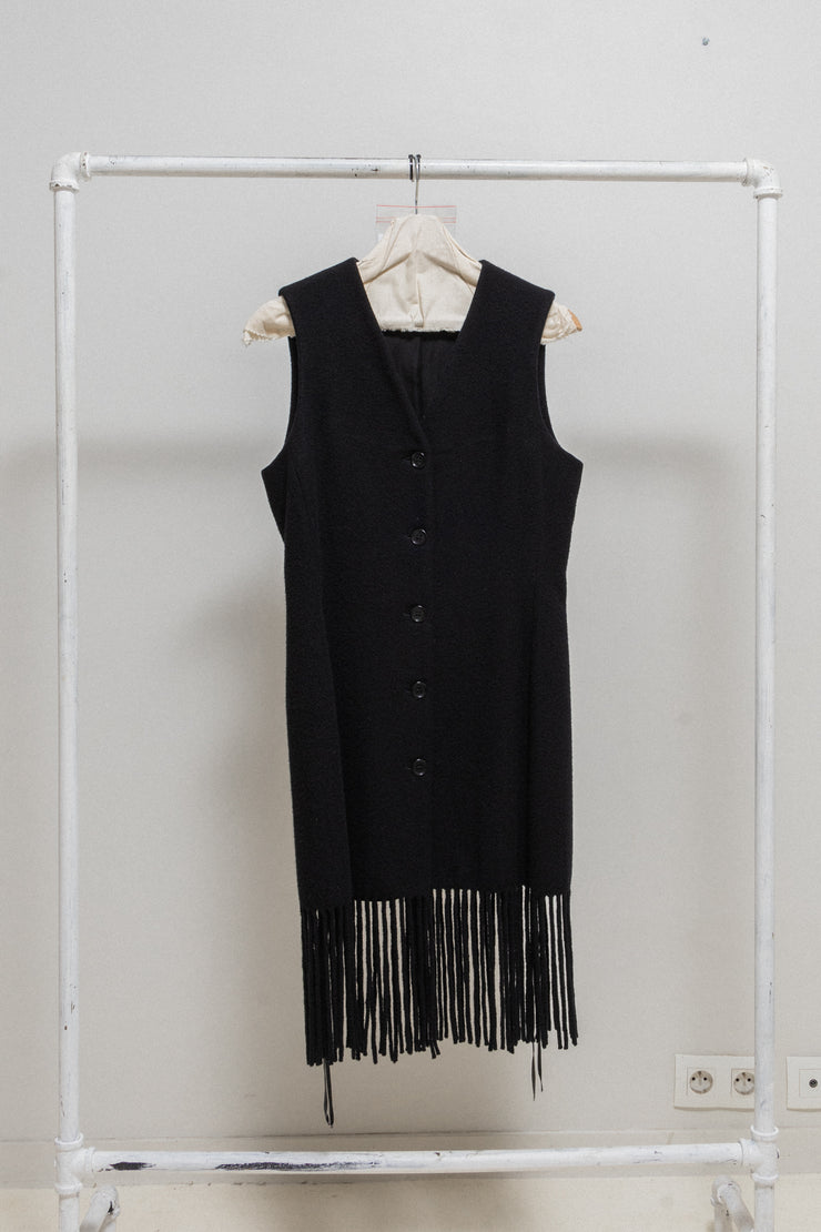HELMUT LANG - FW92 Virgin wool button up fringed vest (runway)