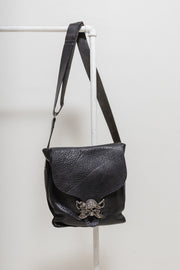 UGO CACCIATORI - Silver 925 pirate buckle and hardware large leather bag
