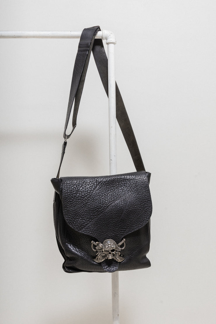 UGO CACCIATORI - Silver 925 pirate buckle and hardware large leather bag