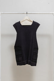 UNDERCOVER - SS03 "SCAB" Sleeveless cotton top with side patches (full black version)