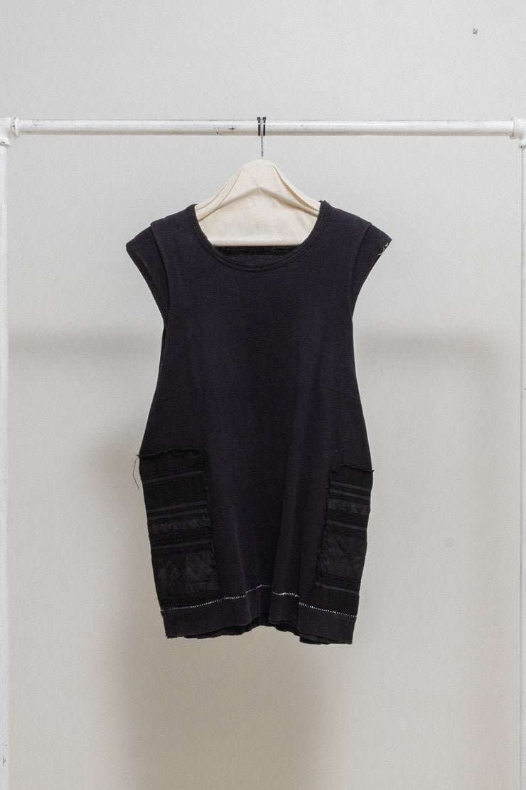 UNDERCOVER - SS03 "SCAB" Sleeveless cotton top with side patches (full black version)