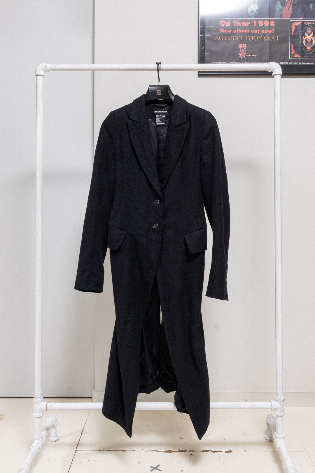 ANN DEMEULEMEESTER - FW04 Wool long tail coat with padded