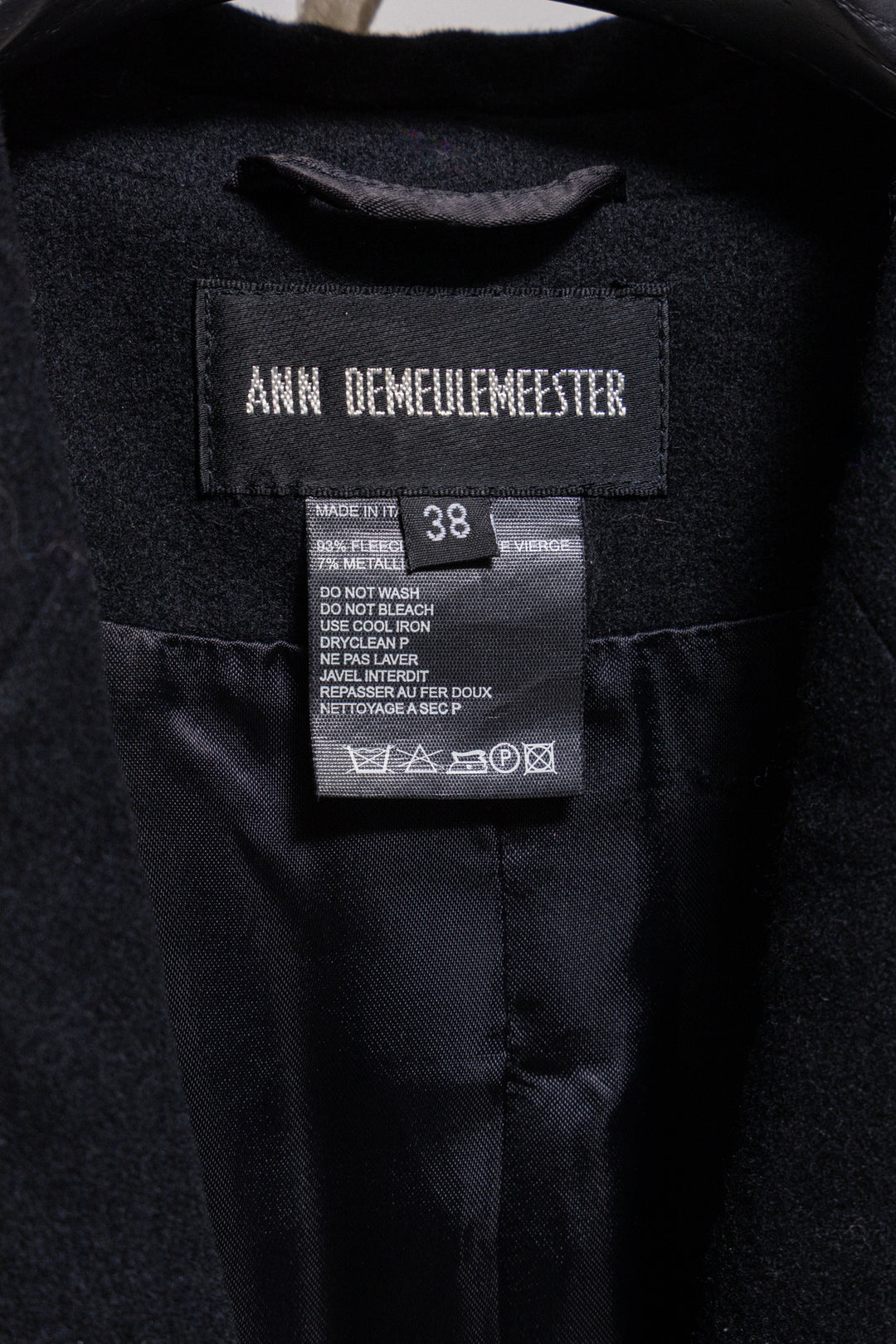ANN DEMEULEMEESTER - FW04 Wool long tail coat with padded