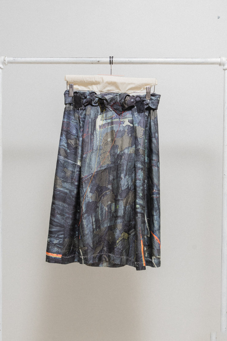 UNDERCOVER - SS03 "SCAB" Crust printed silk skirt with waist patches