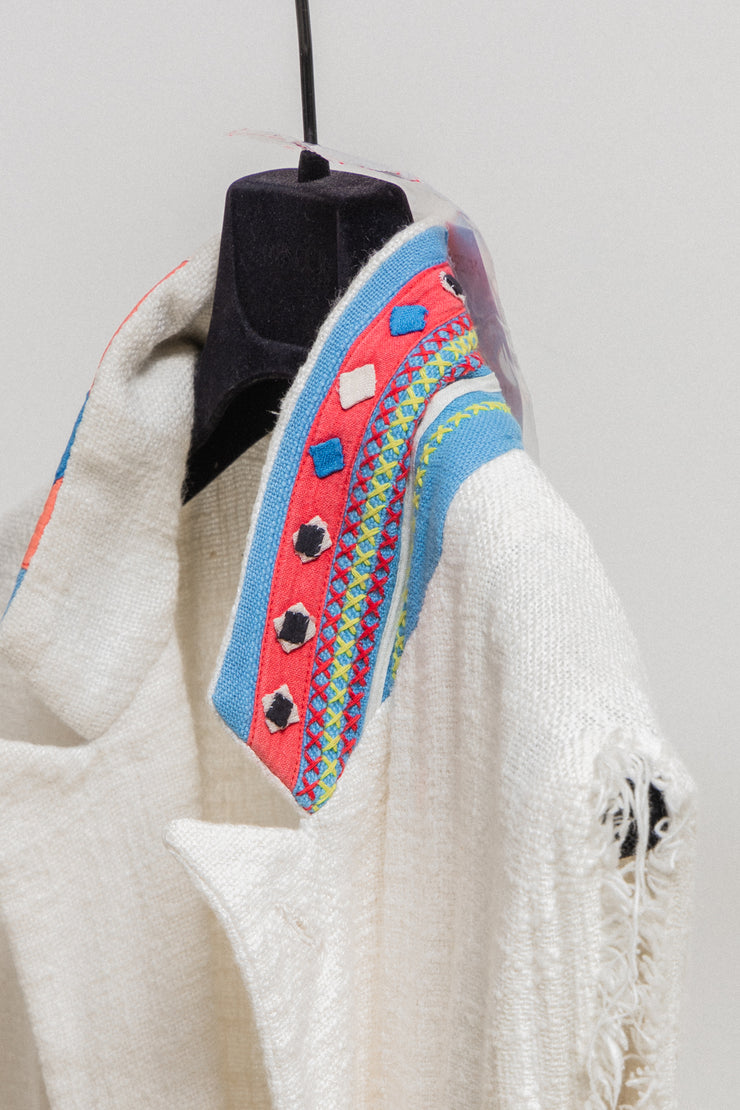 UNDERCOVER - SS03 "SCAB" Woven vest with ethnic collar and faux sewn on sleeves (runway)
