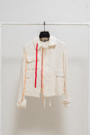 UNDERCOVER - SS03 "SCAB" Woven zip up jacket with frilled cuffs and colourful details (runway)