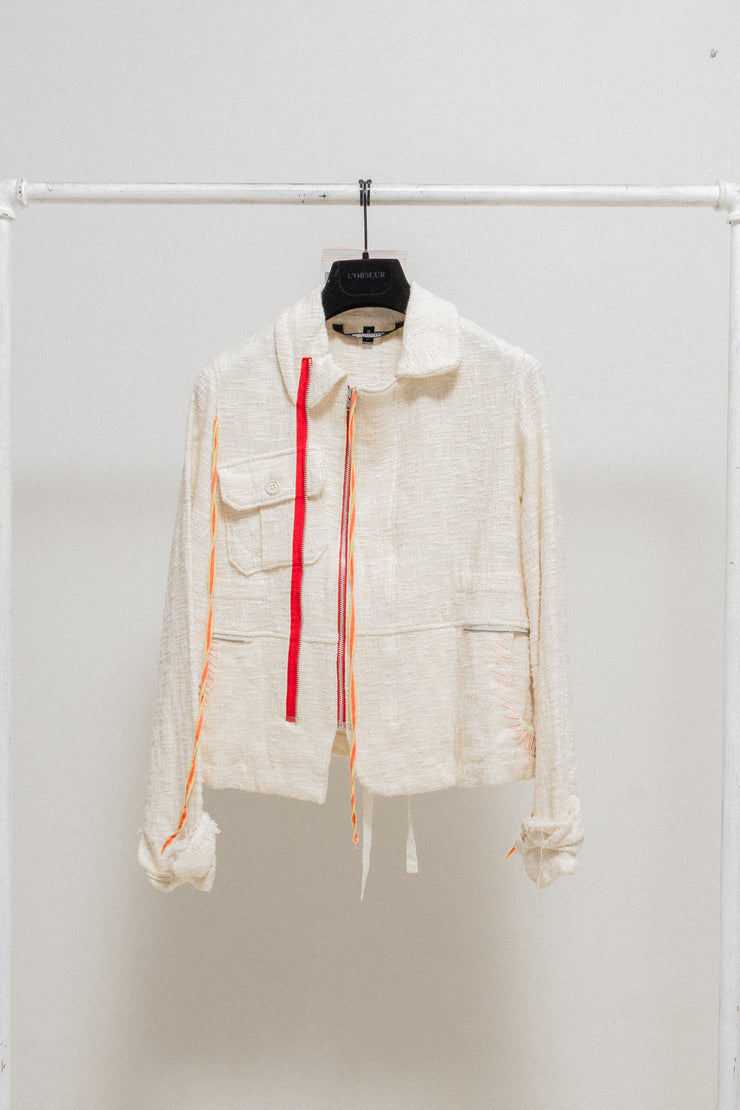 UNDERCOVER - SS03 "SCAB" Woven zip up jacket with frilled cuffs and colourful details (runway)