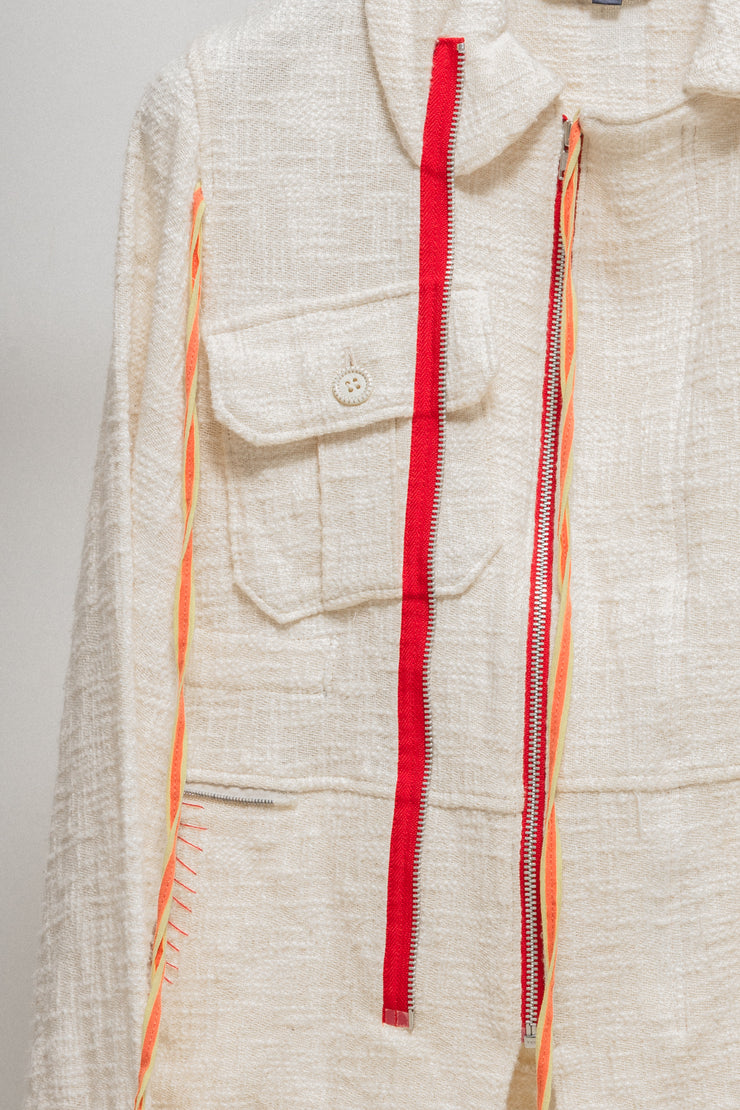 UNDERCOVER - SS03 "SCAB" Woven zip up jacket with frilled cuffs and colourful details (runway)