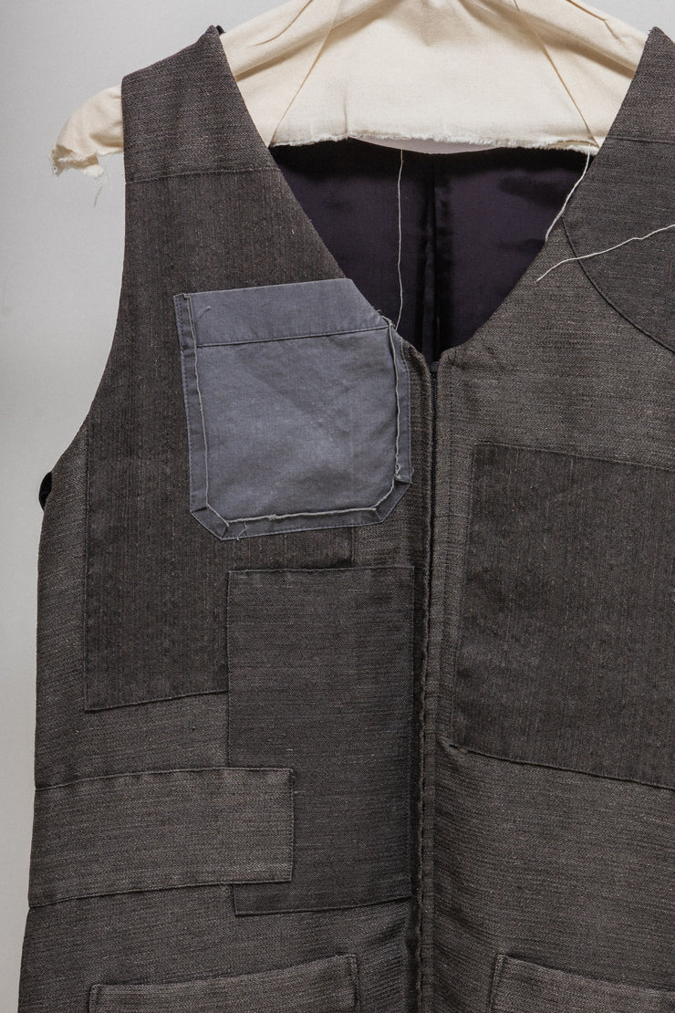 UNDERCOVER - FW02 “Witch’s cell division” Transformable patchwork vest /dress with velvet straps