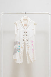 UNDERCOVER - SS06 "T" Klaus Schulze T-shirt rebuilt printed vest with studs (runway)