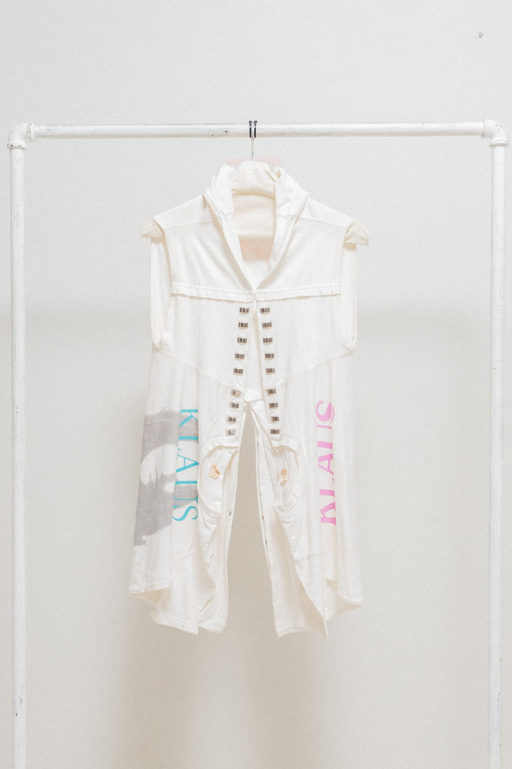 UNDERCOVER - SS06 "T" Klaus Schulze T-shirt rebuilt printed vest with studs (runway)
