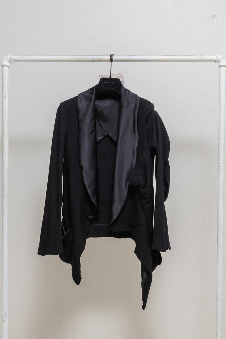 UNDERCOVER - SS04 "Languid" Ribbed jacket with satin lapels / deformed version with red label (runway)