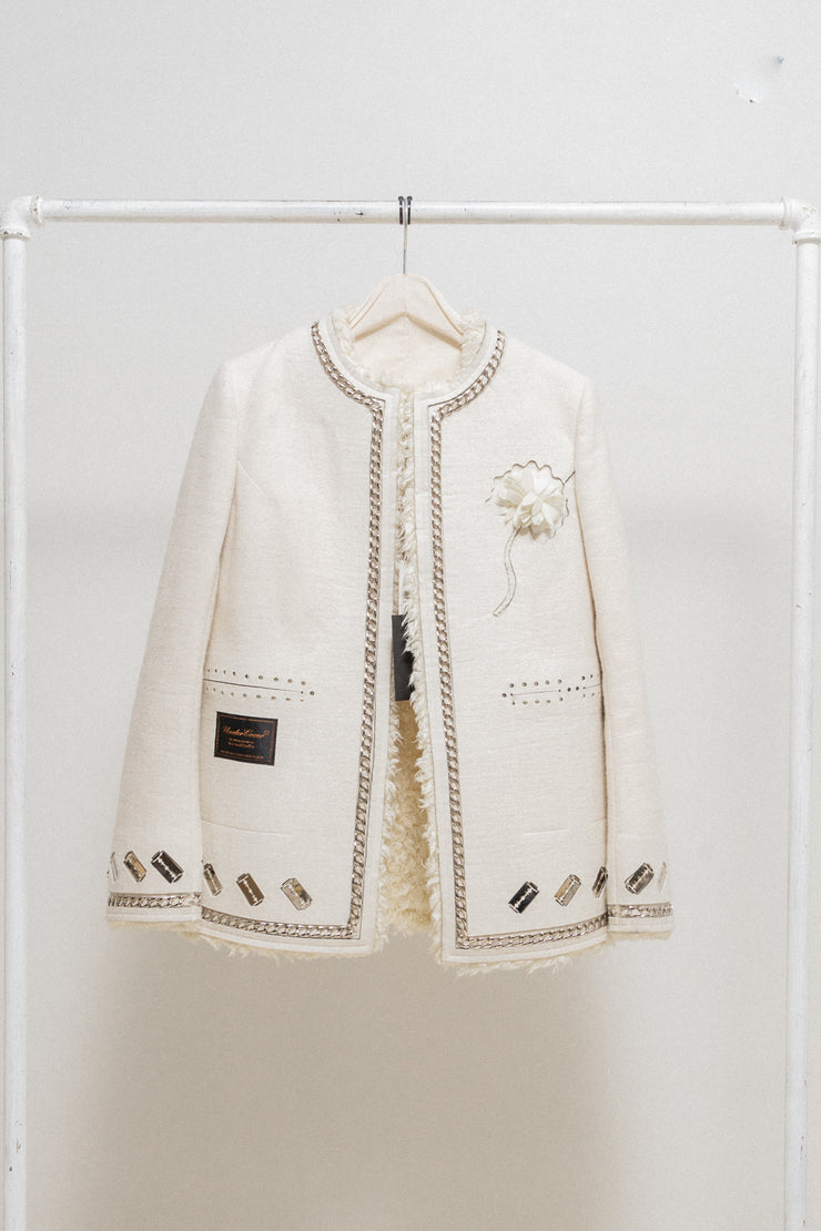 UNDERCOVER - FW05 "Arts and Crafts" Felt jacket with faux fur lining, razors and chain details (runway)
