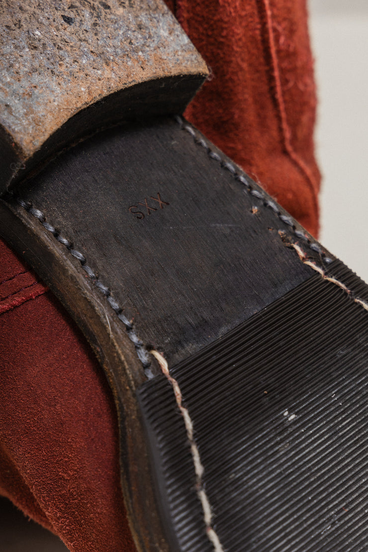 UNDERCOVER - FW04 "But Beautiful" Red engineer boots with metal monster plate