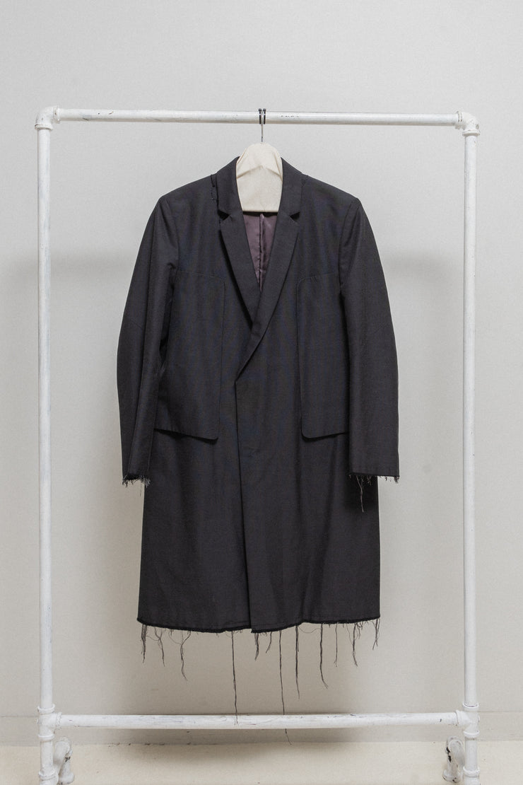 UNDERCOVER - SS16 "The Greatest" Cotton+poly blend coat with frayed edges and collar patches