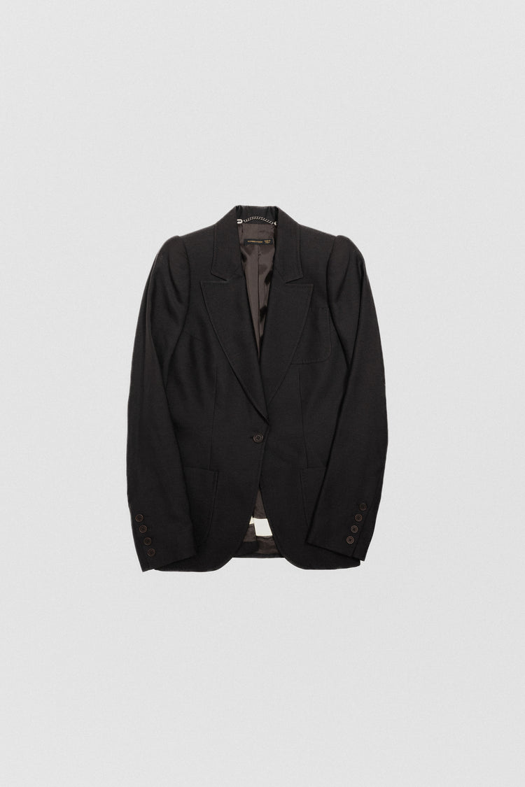【送料&関税込】Alexander McQueen Black Wool Blazer Alexander Mcqueen Black lace slit sleeve crepe blazer