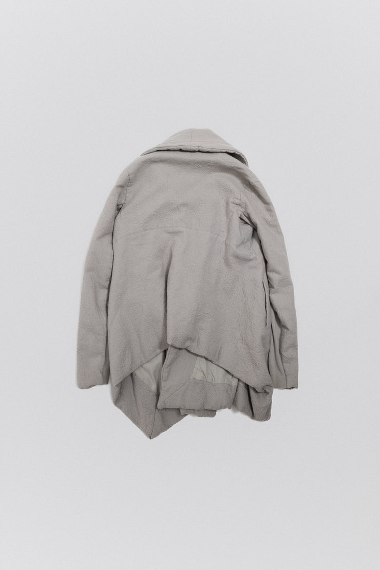 RICK OWENS - FW08 "STAG" Pearl grey textured wool jacket with chest strap