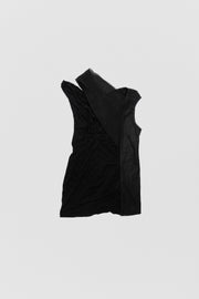 RICK OWENS - SS12 "NASKA" Silk top with blistered lamb leather panel and neck sash