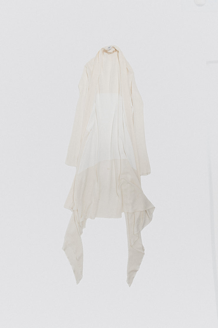 RICK OWENS - SS03 "SUKERBALL" Cotton blend long cardigan with ribbed panels