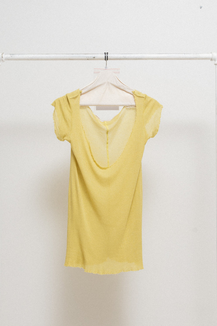 RICK OWENS - SS04 "CITROEN" Acid V neck ribbed top with raw cut edges