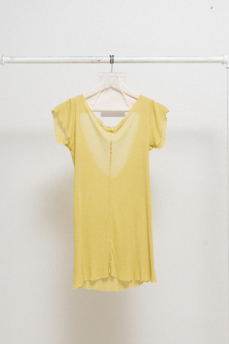 RICK OWENS - SS04 "CITROEN" Acid V neck ribbed top with raw cut edges
