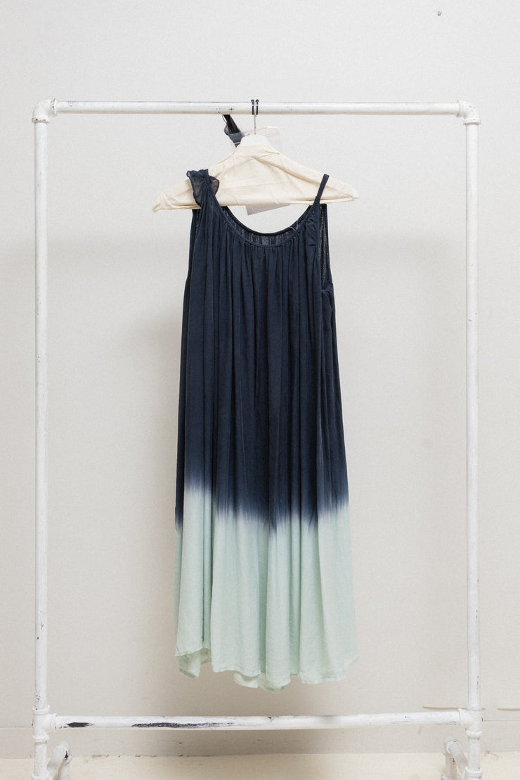 (Kountry Club) MARC LE BIHAN - Silk blue gradient dress with asymmetric straps