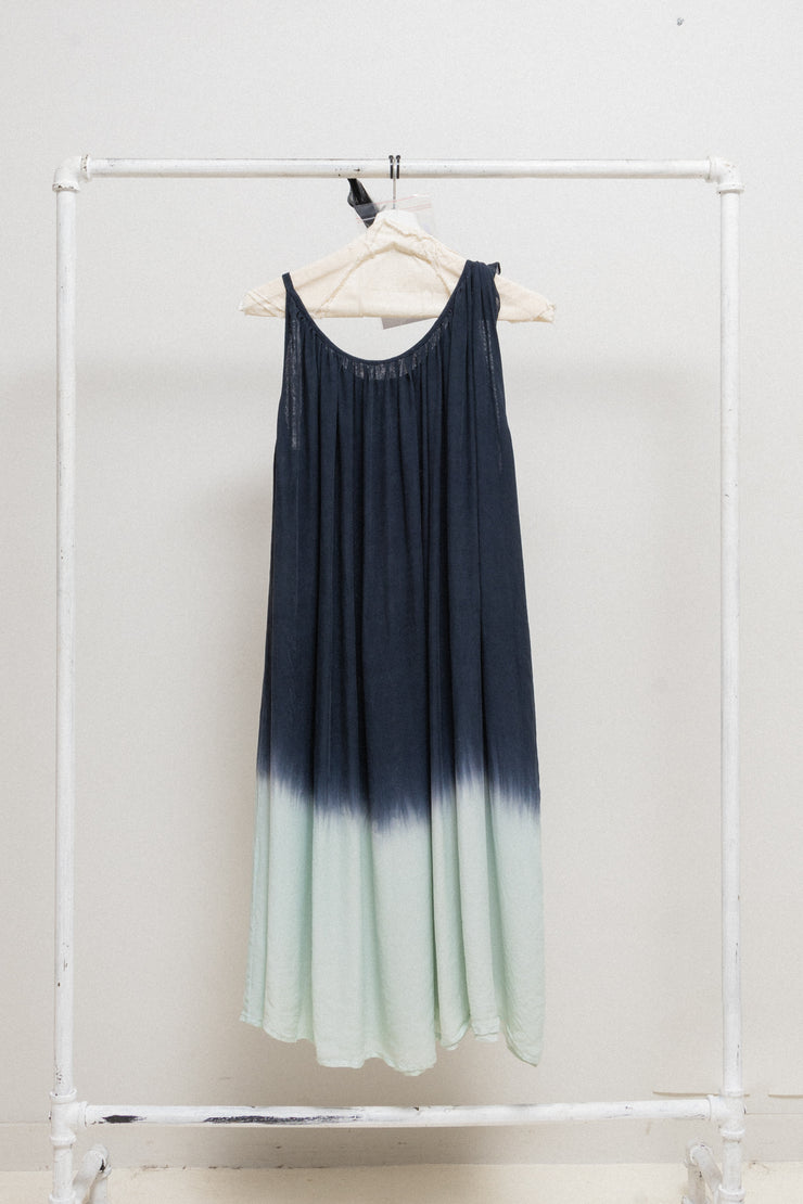 (Kountry Club) MARC LE BIHAN - Silk blue gradient dress with asymmetric straps