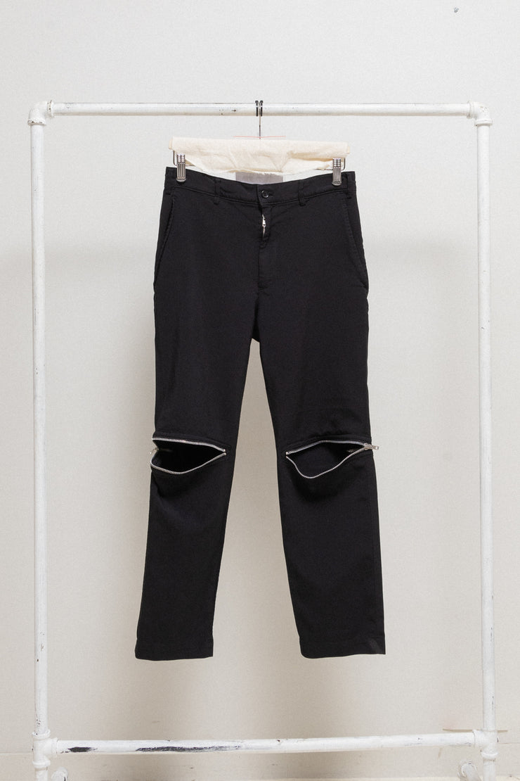 COMME DES GARCONS BLACK - Straight poly pants with leg zippers