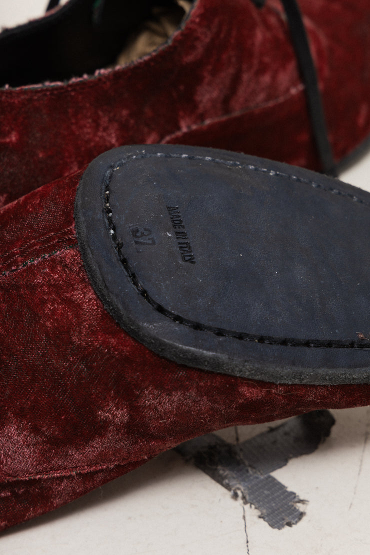 (Kountry Club) UMA WANG - Square toes burgundy velvet heeled shoes