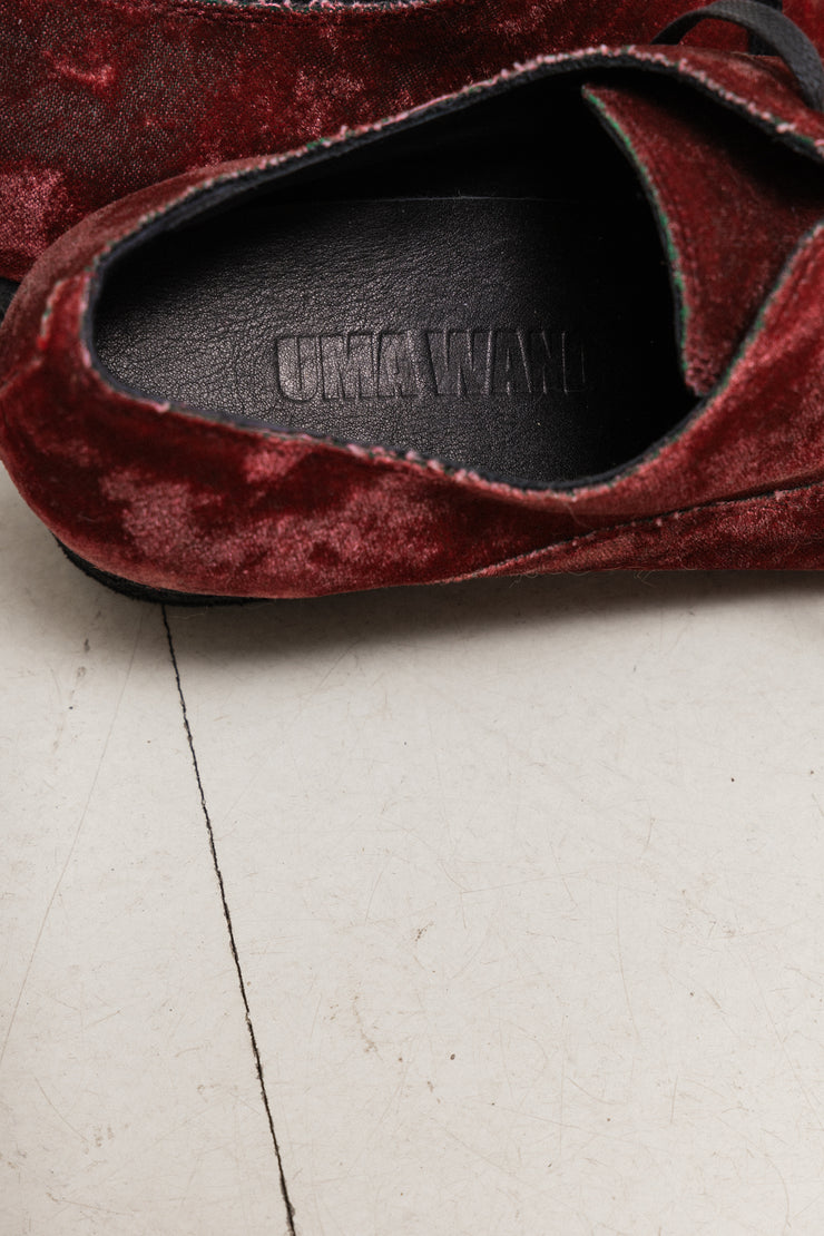 (Kountry Club) UMA WANG - Square toes burgundy velvet heeled shoes