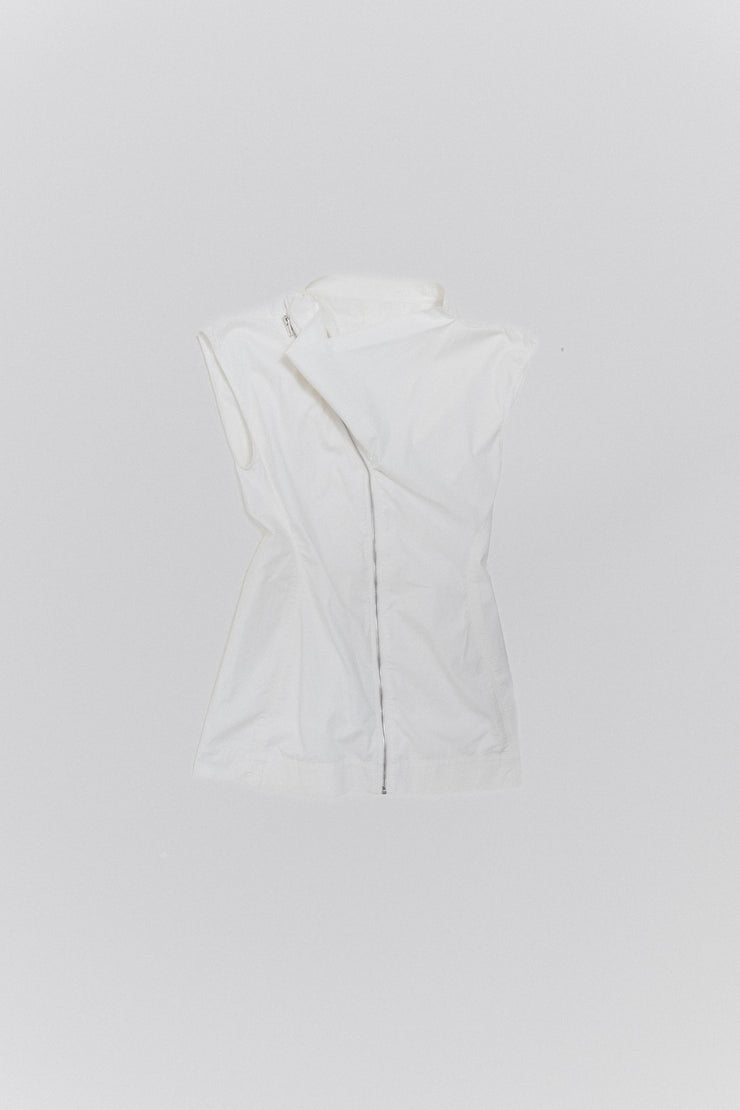 RICK OWENS - SS14 "VICIOUS" Sleeveless cotton vest with a front zipper and geometric neck