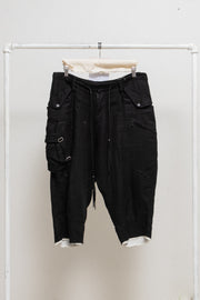 KMRII - Linen wide cargo shorts with buckles and goat skin details