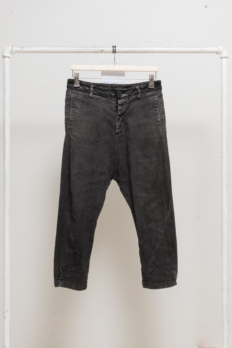 ISAMU KATAYAMA BACKLASH - Shell linen & cotton cropped pants with leather waistband